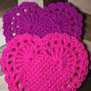 Crochet Heart Coasters in Pink and Purple